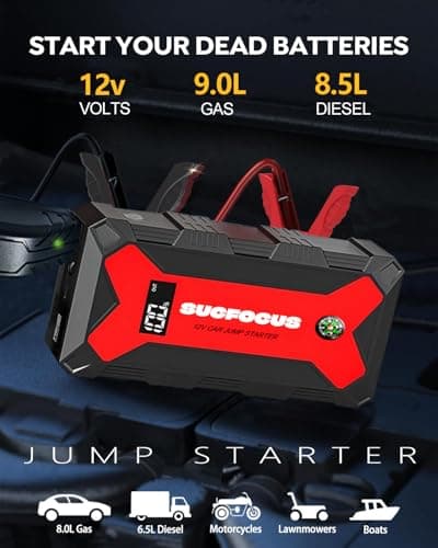Jump Starter Power Pack, 4000A Car Battery Booster Jump Starter for 12V Vehicles and Motorbikes (9.0L Petrol or 8.5L Diesel), Car Jumper Starter Power Bank with Jump Leads, LED Light/USB QC3.0 (Red) — view 2