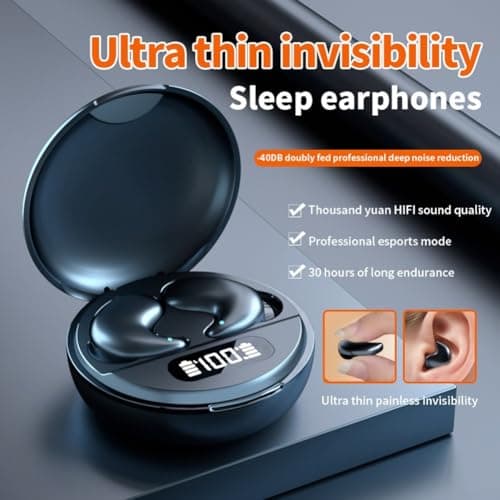 Wireless for mini Sleep Headphones, Invisible Side Sleeping Waterproof Wireless Earphones With A Portable Charger For Home(Khaki) — view 4