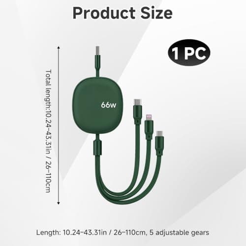 Guline Multi Retractable Charger Cable 66W PD 3 in 1 for Phone — view 2