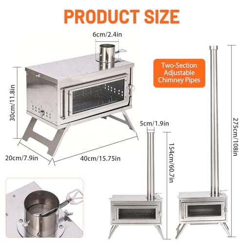 Tent Camping Stove, Outdoor Portable Tent Wood Burning with Chimney Pipes — view 2
