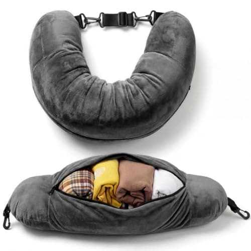 Campoverde Travel Neck Pillow Storage Bag, U-Shaped Pillowcase with Adjustable Shoulder Strap, Portable Organizer for Flight, Train and Car Travel(Dark Grey)