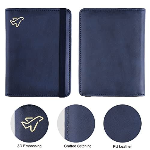 WALNEW Passport Holder, PU Leather Travel Passport Cover Wallet, RFID Passport Case with Card Holder, Travel Essentials for Women Men (Navy Blue) — view 2