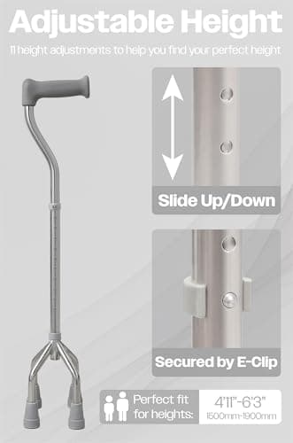 Aidapt Small‑Base Quad Cane/Tetrapod – Height‑Adjustable Walking Stick with Non‑Slip Rubber Ferrules, 10 Height Settings for Extra Stability, 715–965 mm Range — view 3