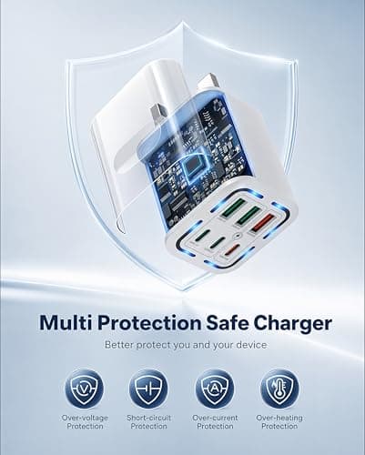 2 Pack USB C Plug UK 50W, Tupneuf 6 Port USB Charger with 30W PD/PPS & 20W QC, Multiport Fast Charger for iPhone 17 16 15 Pro Max, iPad Pro Air, Samsung Galaxy S25 S24 S23, White Set — view 5