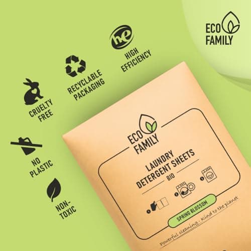Eco Family Laundry Detergent Sheets Bio | 32 Sheets (Up to 64 Washes) | Spring Blossom | Concentrated Eco-Friendly | Natural Enzymes, Plastic-Free, Non-Toxic, Vegan | Removes Tough Stains | HE Safe — view 2