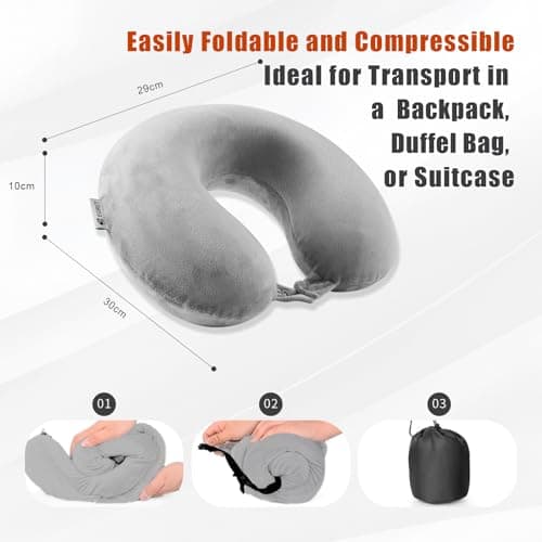 Egret Memory Foam Travel Neck Pillow, 360° Head, Neck & Chin Support, 2-Level Adjustable Neck Pillow for Travel with Removable Washable Cover, for Long Flights (Grey) — view 4