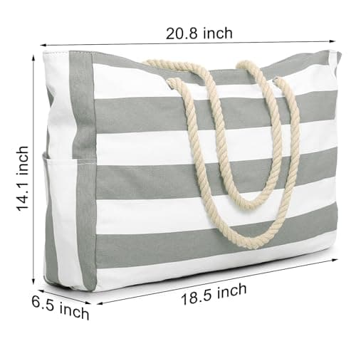 oscaurt Large Beach Bag Waterproof Beach Tote with Zip and Rope Handle Summer Holiday Essentials Travel Bag Shopping Shoulder Handbags for Pool Gym Picnic — view 6