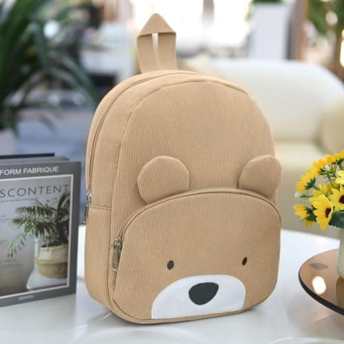 Aomig Kids Mini BackpackRucksack, Toddler Cartoon School Preschool Kindergarten Elementary Small Adjustable Corduroy Rucksack for School Travel(Cute Bear) — view 6