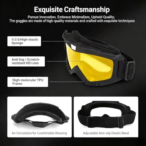 HOMHPLFE Bike Motorcycle Goggles for Riding, Ski Goggles, Windproof & Dustproof Dirt Bike Motocross Goggles with Color Lenses, UV400 Eyewear, for Mountain Bike and Skiing (Yellow) — view 3