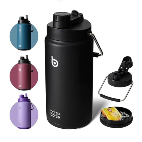 Bottle Bottle Insulated Water Bottle 2L with Straw and Dual-use Lid Half Gallon Water Jug Vacuum Stainless Steel for Workout and Sports Insulated Beer Growler with Handle(Black)