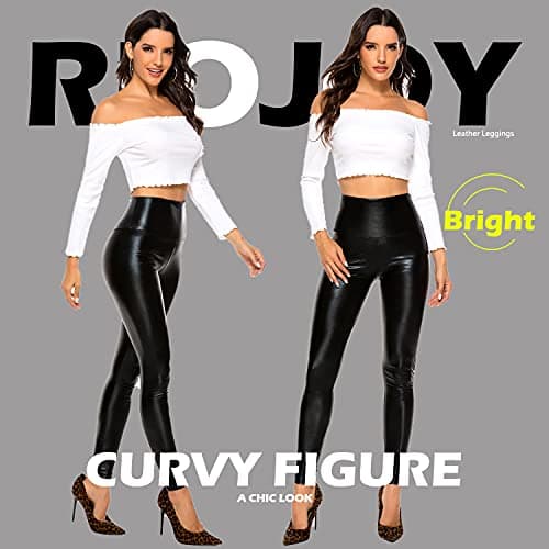RIOJOY Faux Leather Leggings for Women Wet Look Full Length High Waist Leather Trousers — view 4