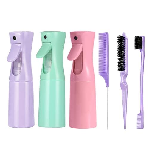 Gubilacrum 6-Piece 200ml Continuous Mist Spray Bottle Set for Styling and Hydration, Pink, Purple, Green, Water Spray Bottle for Hair, Refillable Hair Spray Bottle for Salon and Home Use