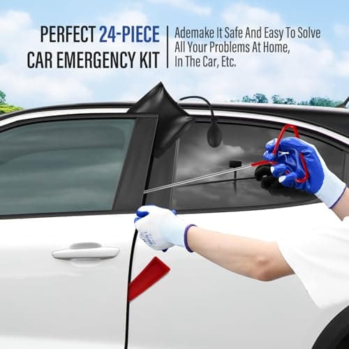 24Pcs Professional Car Tool Kit, Car Breakdown Emergency Kit Essential Automotive Tool Kit with Long Reach Grabber,Non-Marring Air Wedge Bag Pump,Portable Storage Bag, Trim Removal Tools for Car Truck — view 4