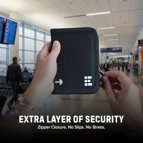 Zero Grid Passport Holder & Travel Wallet with RFID Blocking - Premium Document Organizer Case for Men and Women - Holds Passports, Cards, Tickets, ID, Cash - Compact Zippered Wallet - Midnight — view 4