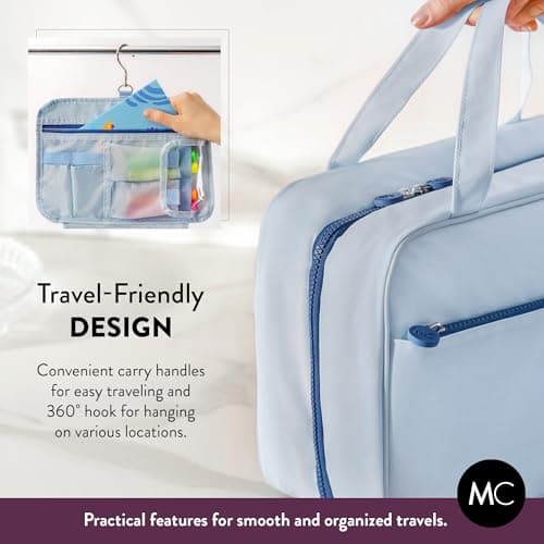 Kids Travel Organizer – Multi-Compartment, Water-Resistant Hanging Bag for Toys, Snacks, & Activities - Compact, Lightweight Design with Hook & Carry Handle - Perfect for Travel Use (Blue, Large) — view 5