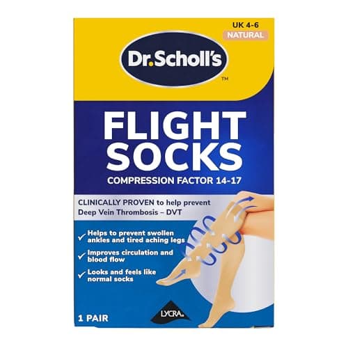 Dr. Scholl's Flight Socks - Clinically Proven Compression Socks for Flight Travel - Help Prevent Swollen Ankles and Deep Vein Thrombosis (DVT) - Sheer - Size 4-6, 1 Pair