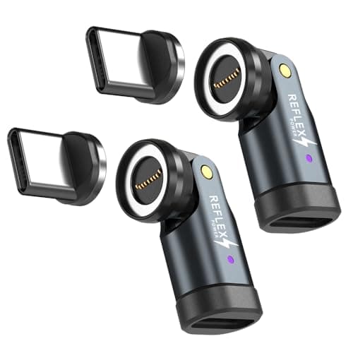 REFLEX CAMERA Twin Pack 540° Rotating Magnetic USB Adapter, 240W Fast Charge, 5A, Data Transfer, Smart Chip, LED Indicator, Aluminum Alloy USB-C to USB-C Connector (2-Pack)