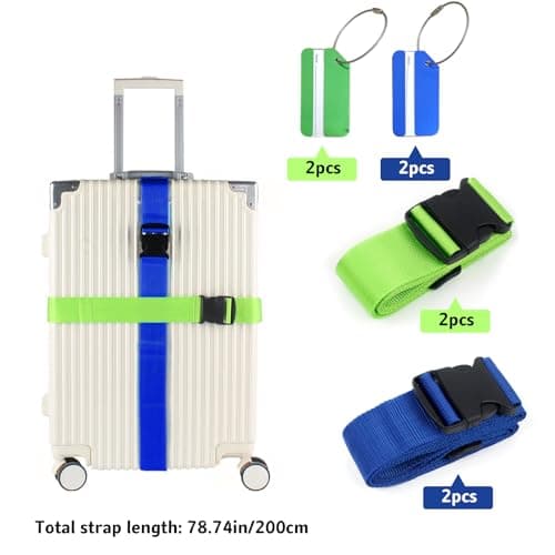 4Pcs Luggage Straps, Adjustable Suitcase Straps with 4 Luggage Tags — view 2