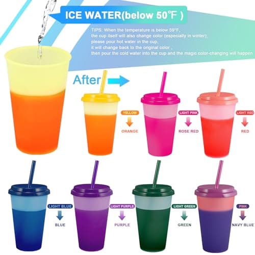 7 Pcs 12 oz Colour Changing Cups Reusable Tumblers with Lids and Straws — view 2