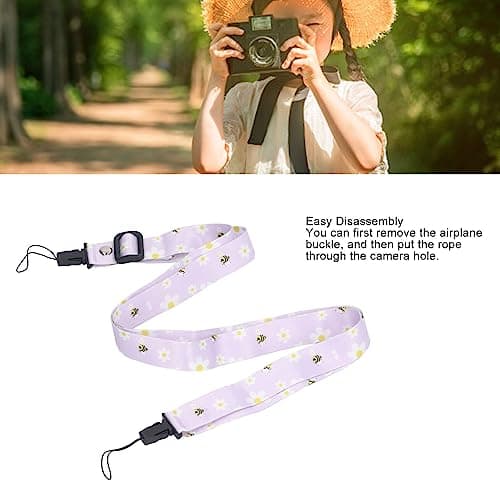 Camera Strap, 1.2m Camera Strap Belt, Printed Pattern Multifunctional Shoulder Neck Strap for Mini 12 11 8 9 Camera (Purple Daisy) — view 3
