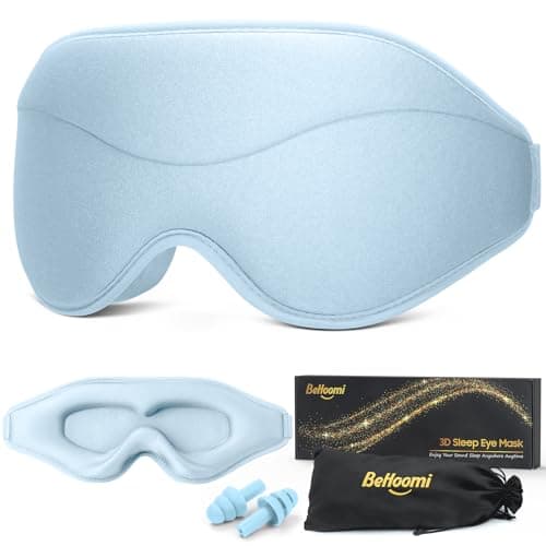 BeHoomi Sleep Mask, Premium Eye Mask for Sleeping, Total Blackout, Superior Soft Comfort, Upgraded 3D Ergonomic Designed Sleeping Mask for Home, Office, Travel, Meditation, Sky Blue