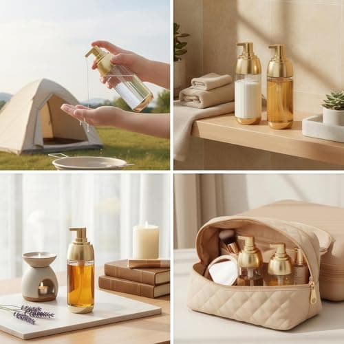 Upstore 2 Pcs 60ml 2oz Clear Plastic Lotion Bottles with Gold Pump Leak Proof Refillable Travel Dispenser Empty Cosmetic Containers for Shampoo Liquid Soap Foundation Essential Oils — view 6
