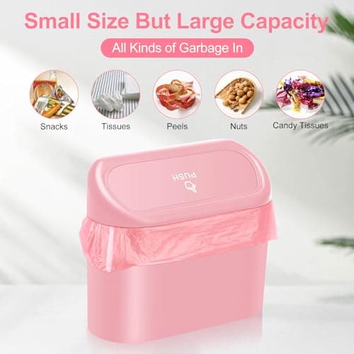 1 Pcs Pink Car Accessories Mini Car Bin Pink with Lid ＆ 100 Pcs Trash Bags — view 4