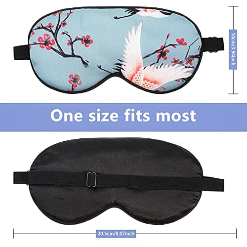 Hicarer Silk Sleep Mask Blindfold with Earplugs Pouch Scrunchie,Blue Crane — view 2
