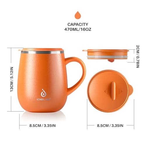 Ideus 460ml Insulated Coffee Mug with Lid and Handle (Orange 2.0) — view 5