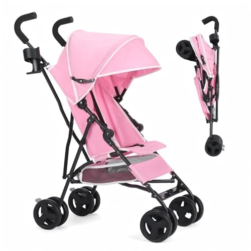 Baby Stroller, Travel Umbrella Stroller with Foldable Pushchair with Adjustable Canopy, Folding Infant Pram Stroller with Storage Basket, Cup Holder, Suspension Wheels for Infants 3-36M(Pink) — view 2