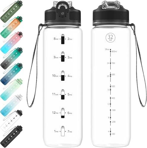 EYQ 1L Water Bottle, 1 Litre Water Bottle with Straw, 32oz Leak-Proof Motivational Sports Drinks Bottle with Time Marker, Tritan BPA-Free, Drinking Waterbottles for Gym Outdoor Sports