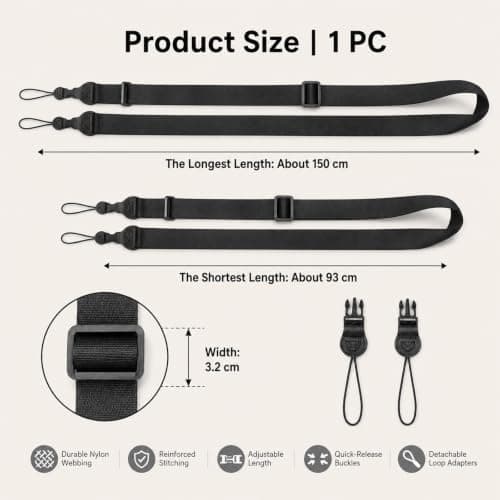 Black Adjustable Nylon Shoulder Strap Quick Release for Camera Binoculars — view 2