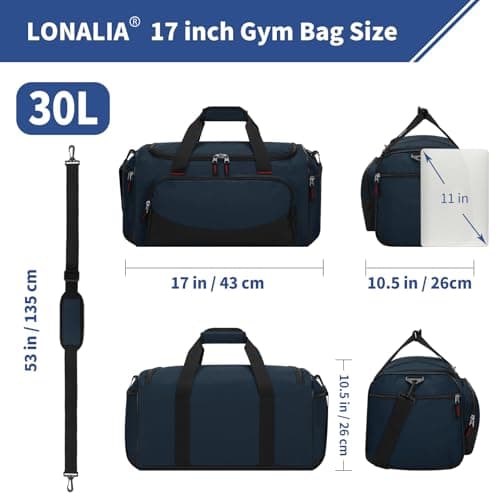 LONALIA Small Holdall Bag 30L, Gym Duffle Bag, Navy Blue — view 2