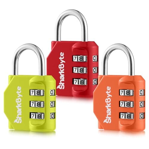 SharkByte Small Luggage Locks 3 Pack - 3 Digit Combination Padlocks, Weatherproof Outdoor Security Lock for Suitcases, Travel Bags, Gym Lockers, Bikes, & Storage Coded Lock