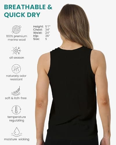 Merino.tech Women’s Merino Wool Tank Top - Active Lightweight Undershirt Moisture Wicking Breathable Base Layer (Small, Black Highneck) — view 2