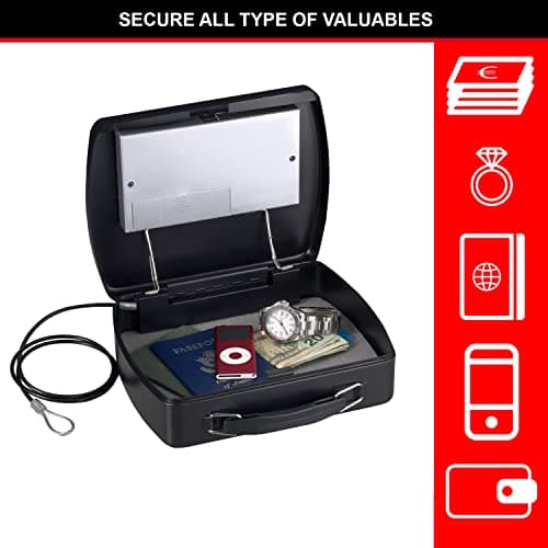 Master Lock P008EML Compact Portable Safe (Combination with Cable), Black/Grey — view 3