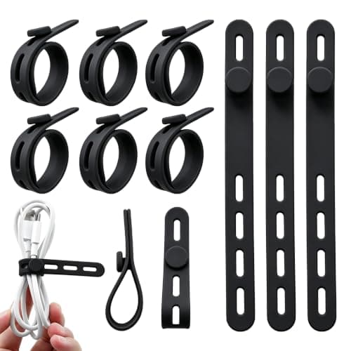 12 Pack Silicone Cable Ties, Reusable Adjustable Cable Straps, Black