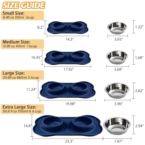 Hubulk 2 Stainless Steel Pet Dog Bowls with No Spill Non-Skid Silicone Mat + Pet Food Scoop Water and Food Feeder Bowls for Feeding Small Medium Large Dogs Cats (Medium, Navy Blue) — view 4