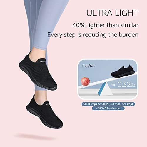 STQ Walking Shoes for Women Slip on Lightweight Breathable Fashion Casual Shoes Low Top Trainers Fitness Jogging Outdoor Sneakers , 5 UK, All Black — view 6