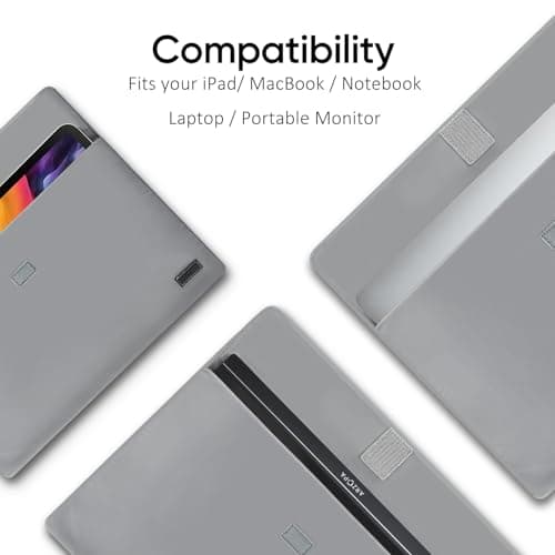 ARZOPA 16.1" Portable Monitor Sleeve Bag PU Leather Storage Case for Travel Monitor Laptop, Waterproof Material, Bottom Layer Material, Soft Lining, Can Be Rolled Up For Storage, Easy To Carry (Grey) — view 2