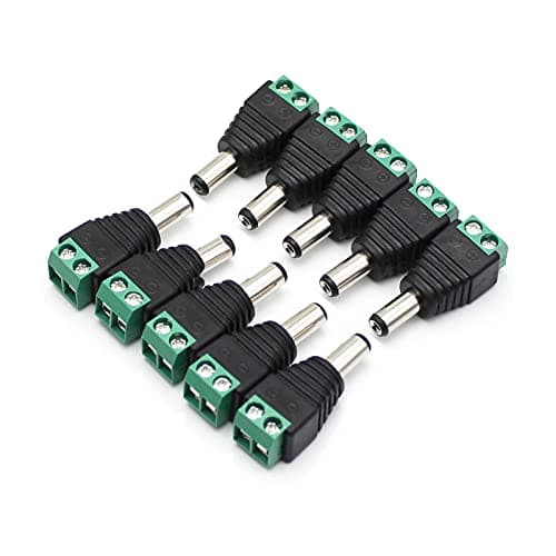 LightingWill 10-Pack 5.5 × 2.1mm Male DC Power Jack Connectors, Screw-Terminal Barrel Plug Adapters for 12 V CCTV Cameras and LED Strips