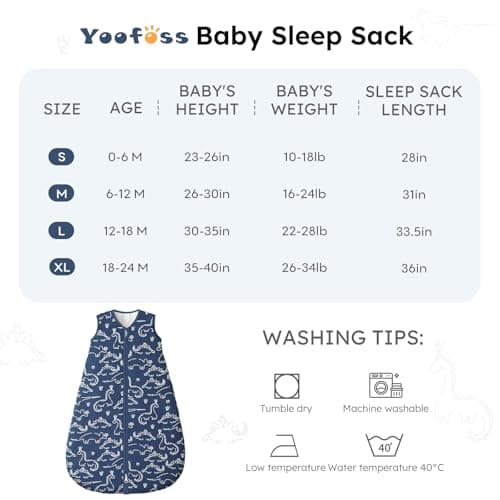 Yoofoss Baby Sleeping Bag 1.5 Tog - 0-6 Months Winter Sleeping Bag Baby 100% Organic Cotton Sleep Sack for Newbron Infant Toddler Warm Soft Dinosaur — view 6