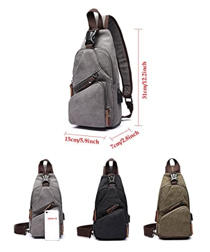 WTiger Canvas Sling Bag Crossbody Backpack Shoulder Casual Rucksack for Men Women Outdoor Cycling Hiking Travel Fishing Shopping trekking Coffee — view 3