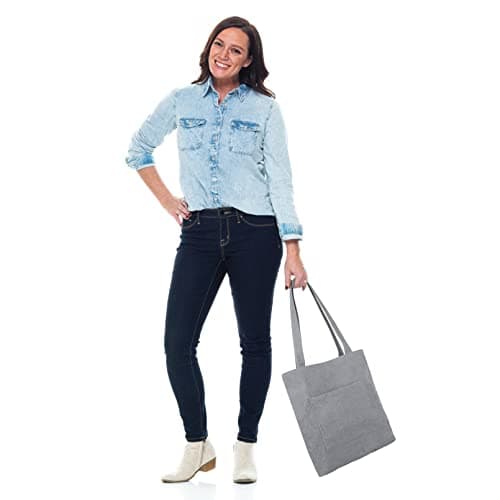 Kememo Corduroy Tote Bag with Zip, Shoulder Bag Women's Hobos Handbags Large Capacity Shopping Bag with Inner Pocket, Grey — view 6