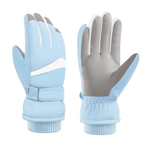 Andiker Women Waterproof Ski Gloves, Winter Touchscreen Thermal Gloves with Fleece, Windproof Snowboard Glove for Skiing Running and Cycling (Blue-white)
