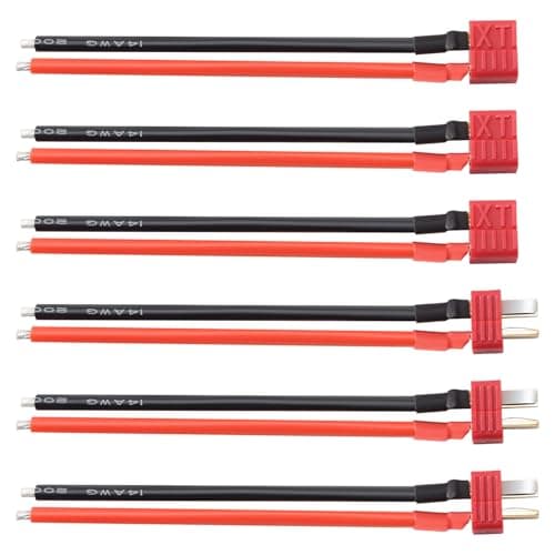 Lyeteung 3 Pairs Non-Slip T-Plug Connectors, Deans T Male Female Plug Connectors Adapter with 100mm 14 AWG Silicon Wire, for RC Lipo Battery