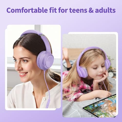 Headphones Wired with Microphone, 3.5mm Corded Headphone for School, Purple — view 2