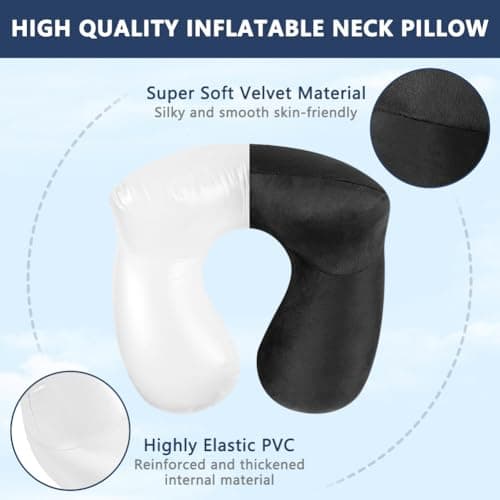 flintronic Inflatable Travel Pillow, Inflatable Travel Pillow for Airplane, Soft Velvet Neck Support, Lightweight Ergonomic Sleeping Neck Pillow for Airplane, Car, Train, Office, Camping (Black) — view 4