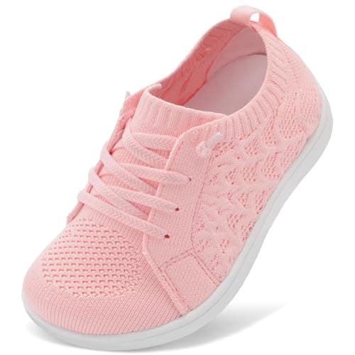 JIASUQI Toddler Shoes Boys Girls Wide Barefoot Shoe Kids Breathable Zero Drop Sneakers Minimalist Tennis Walking Outdoor Shoes Naturally Flexible(Pink 24,UK Size 5)