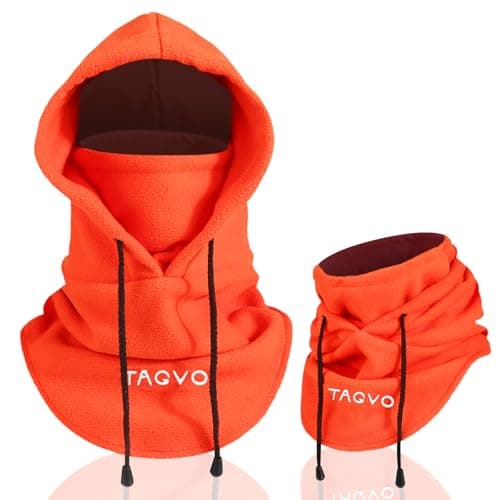 TAGVO Winter Thermal Fleece Balaclavas, Soft & Warm Adjustable Hood Hat Skiing Face Cover Face Mask Neck Warmer Snood Neck Gaiter for Running Skiing Cycling Motorbikes Hiking- Men & Women Orange